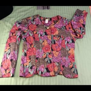 Vintage Floral Print Button-Up Blouse